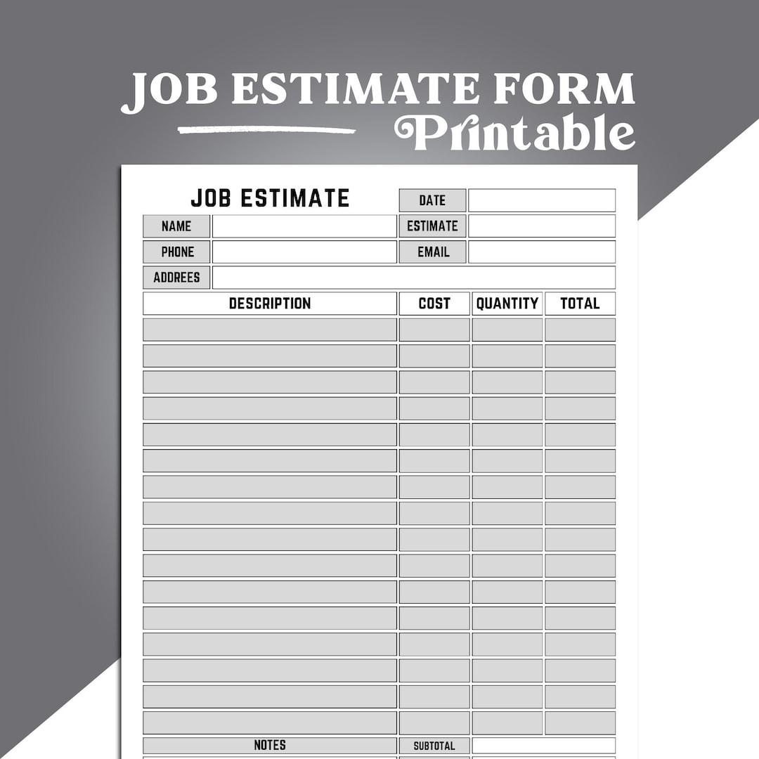 Estimate Form Printable Job Estimate Template Easy and Simple Job Estimate Form Printable Job Estimate Template Easy and Simple Job