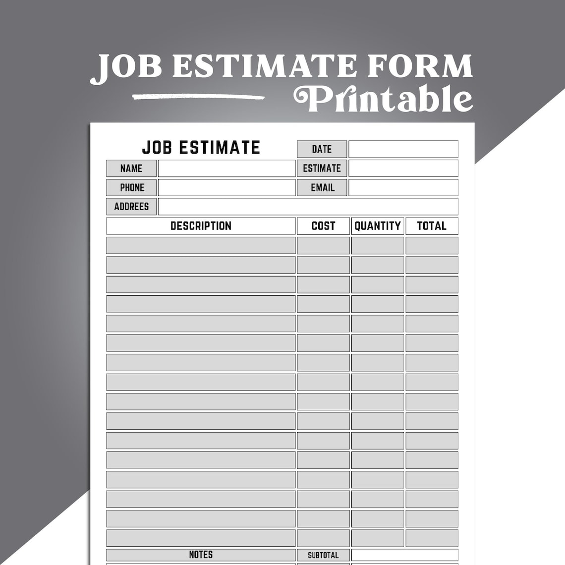 Estimate Form Printable Job Estimate Template Easy and Simple Job Estimate Form Printable Job Estimate Template Easy and Simple Job