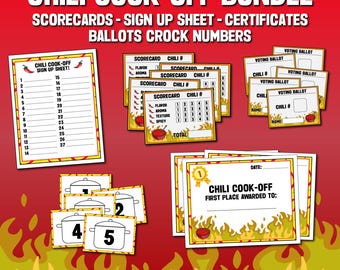 Bundle Chili Cook-Off Score Sheet Printable For Chili Competition, Chili Cook Off Ballots, Chili Score Cards, Chili Cook Off Sign Up Sheet