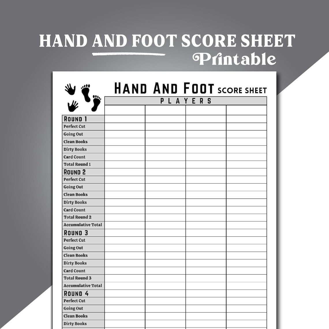 Hand and foot score sheets hand and foot card game score sheets
