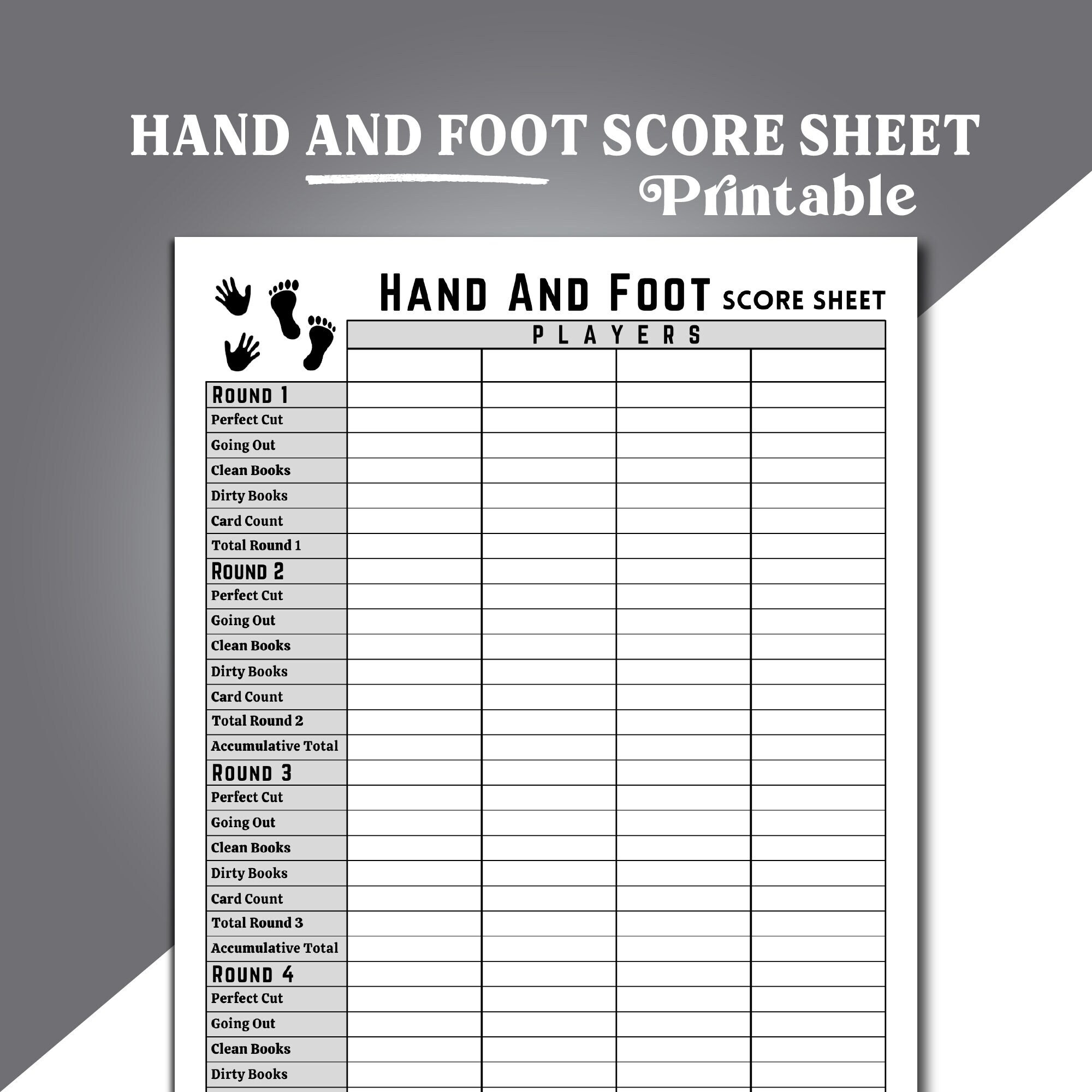 Printable Hand And Foot Card Game Score Sheet Printable 59 OFF