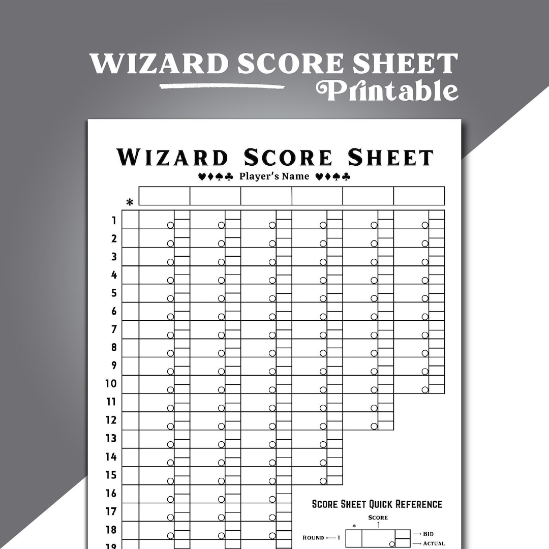 Wizard Score Sheet Wizard Card Game Score Sheet Printable Wizard 