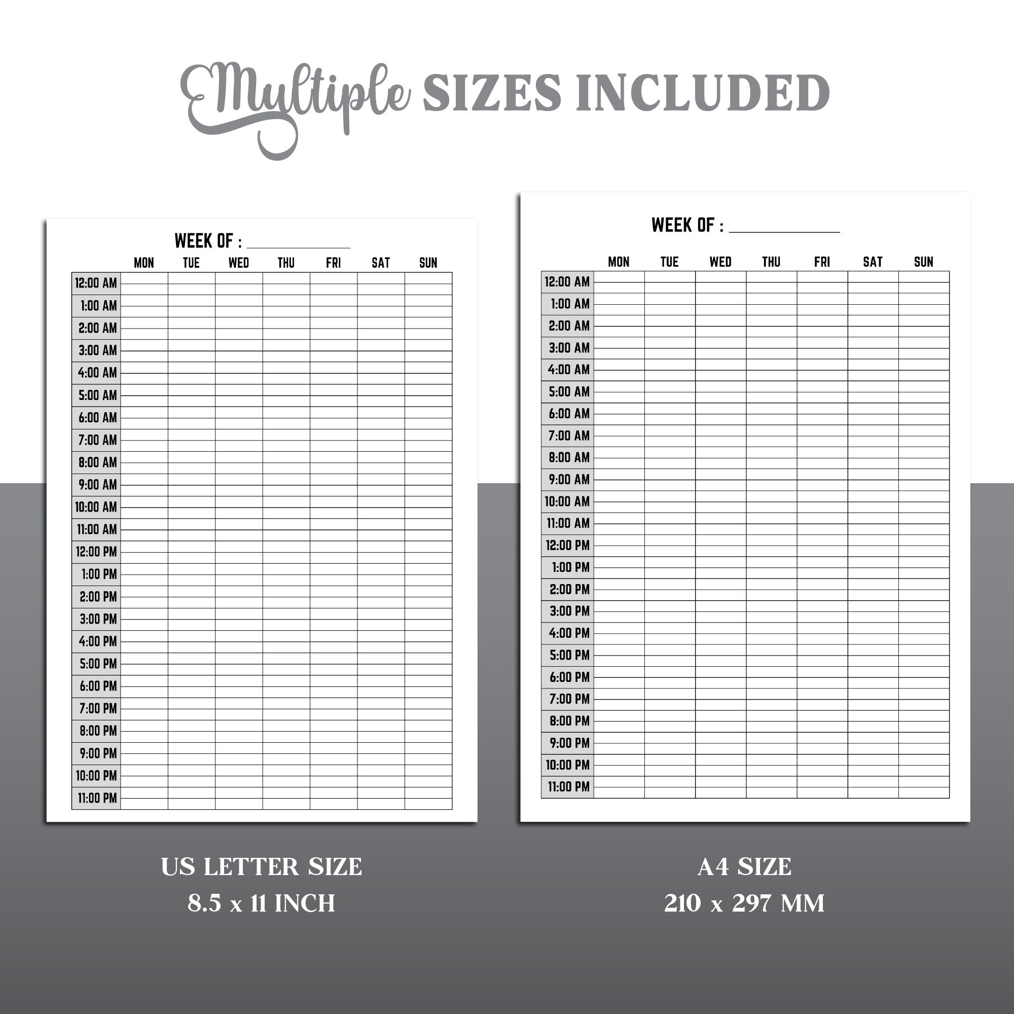 24 Hour Weekly Schedule Printable, Printable Daily Planner, Hourly ...