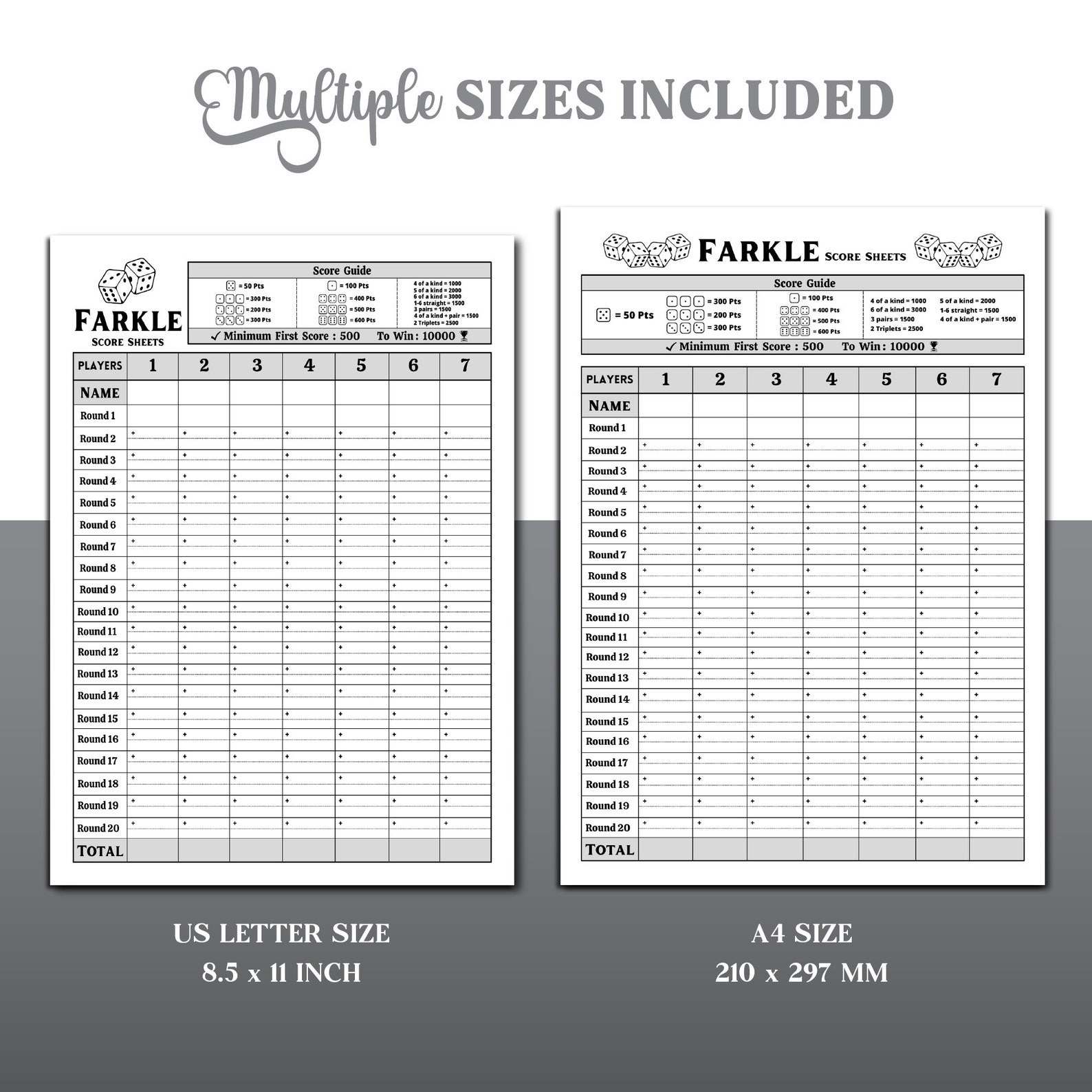 Farkle Game Score Sheet, Farkle Scoring, Farkle Dice Game Score Sheet