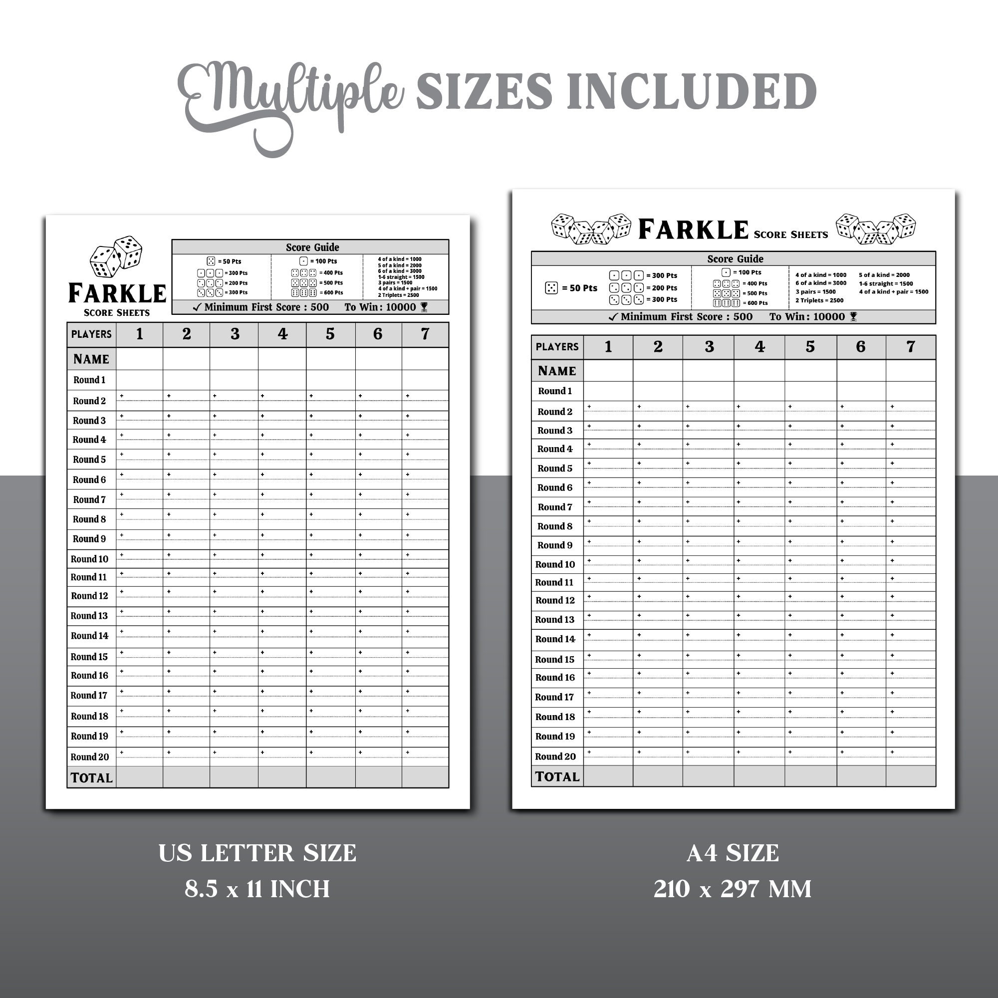 Farkle Game Score Sheet Farkle Scoring Farkle Dice Game Score Sheet 