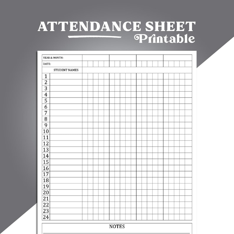 Attendance Sheet Template, Attendance Tracker Printable, Sunday School ...
