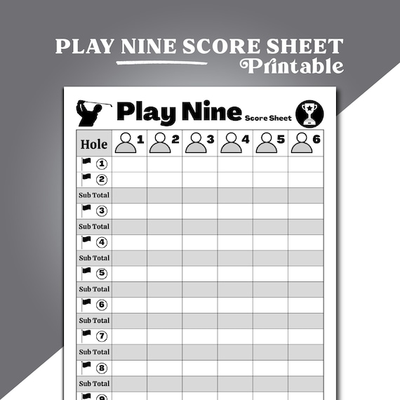 Play Nine Score Sheet, Play Nine Golf Card Game Score Sheet, Play Nine  Score Card, Play 9 Score Sheet, Printable Play 9 Score Pad 