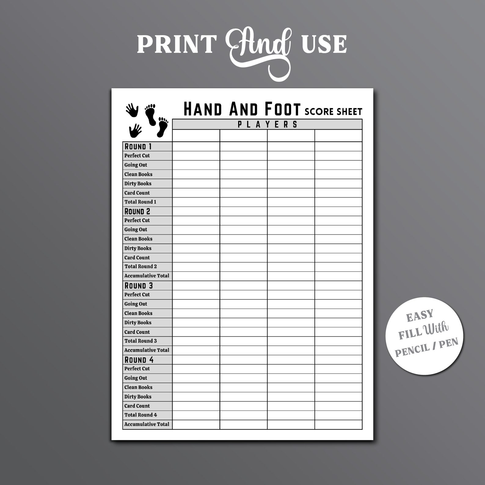 Hand And Foot Score Sheets Hand And Foot Card Game Score Sheets 