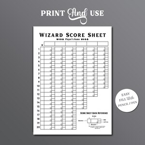 Wizard Score Sheet, Wizard Card Game Score Sheet, Printable Wizard ...