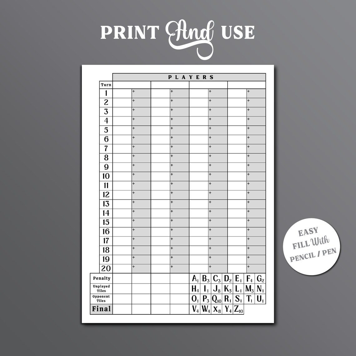 Scrabble Score Sheet, Printable Scrabble Game Score Pad, Scrabble Score ...