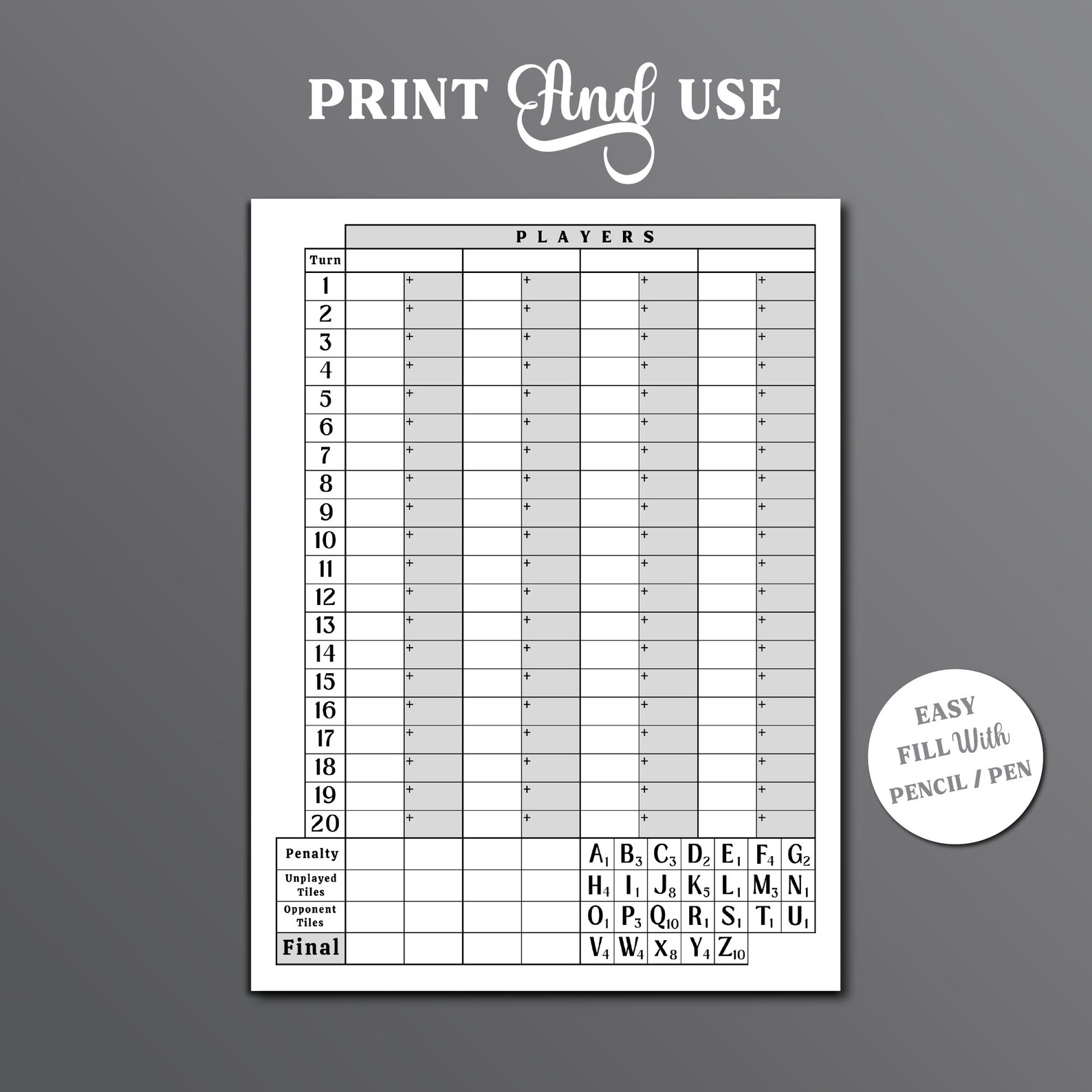 Scrabble Score Sheet, Printable Scrabble Game Score Pad, Scrabble Score ...