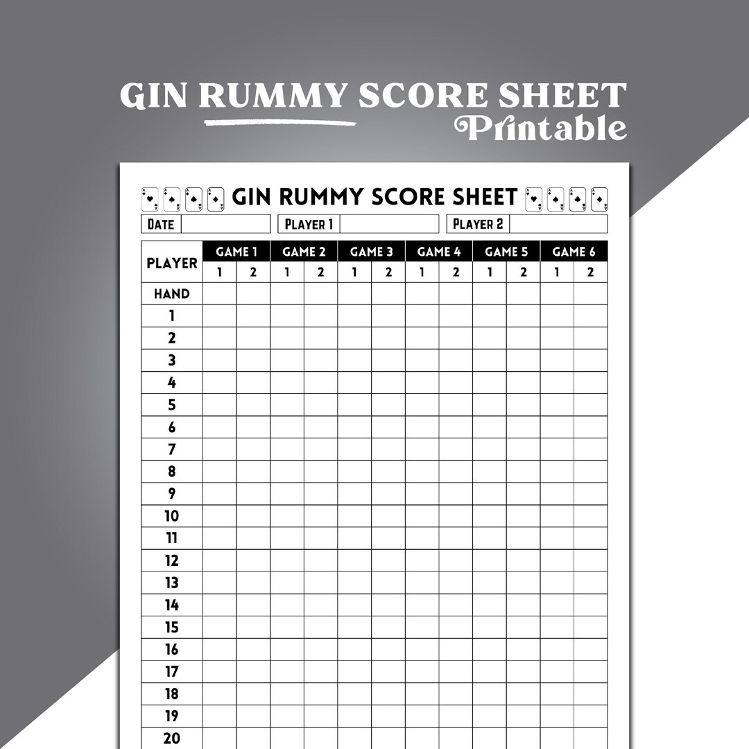 Gin Rummy Score Sheet Gin Rummy Game Scoring Rummy Score Sheet Gin