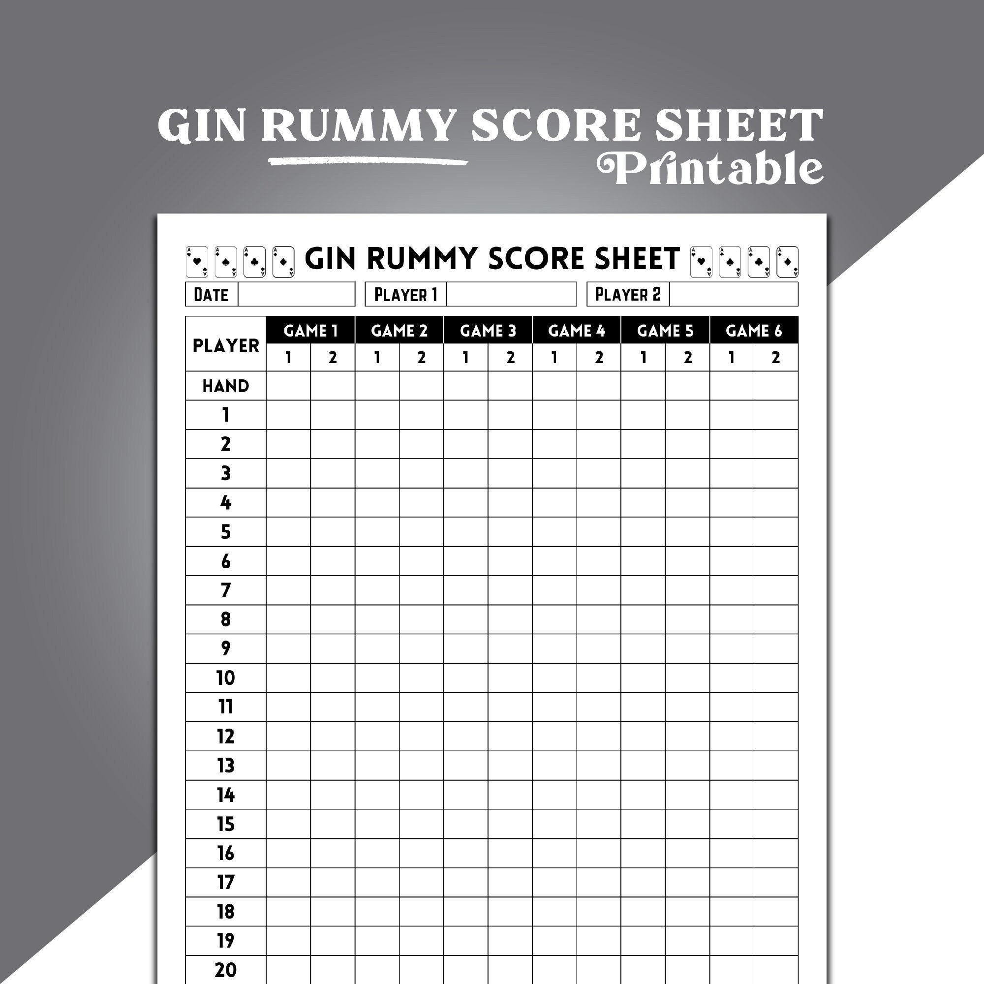 Gin Rummy Score Sheet Gin Rummy Game Scoring Rummy Score Sheet Gin