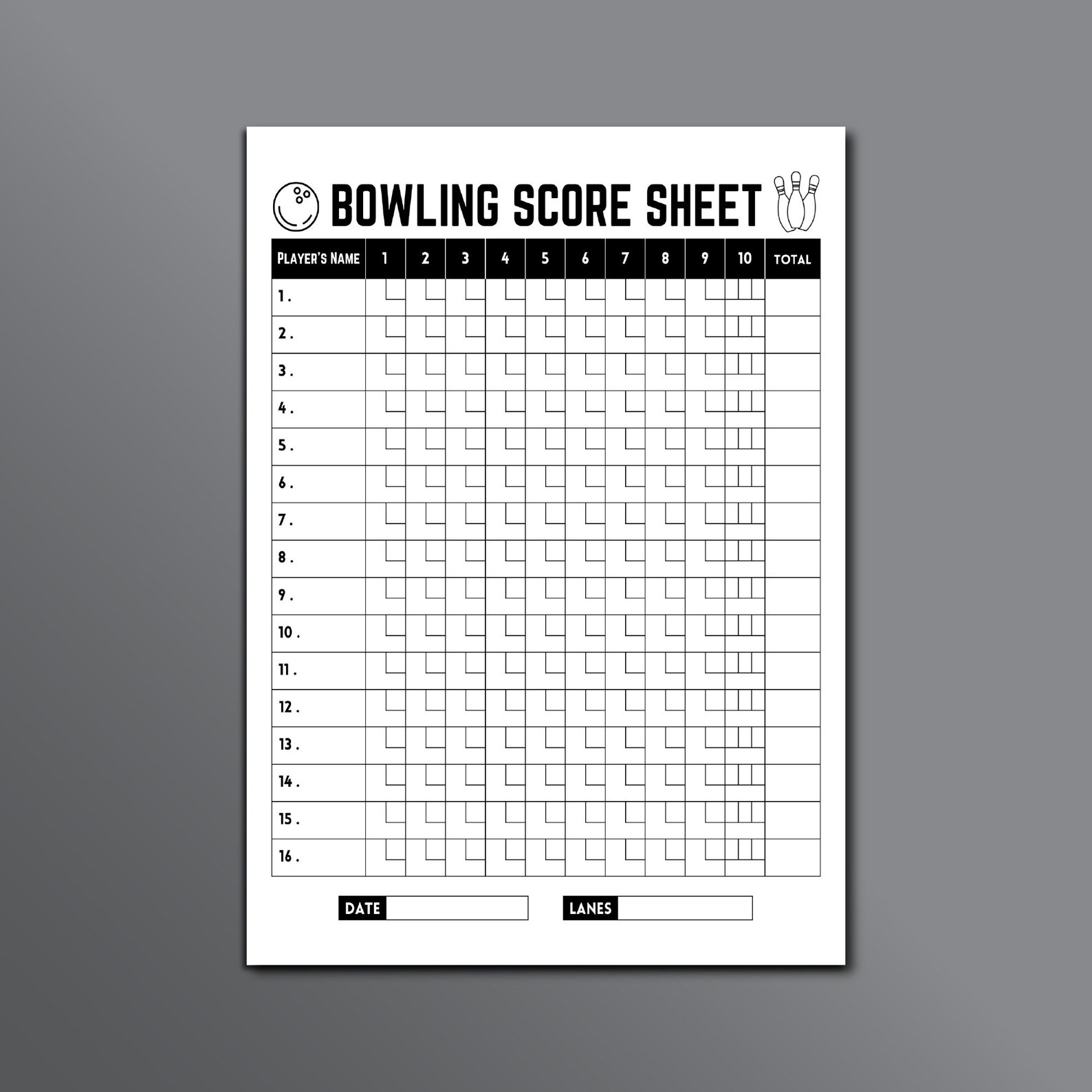 Bowling Score Sheet Printable Bowling Score Card Bowling Scorecard