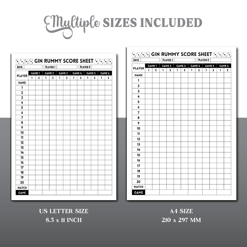 Gin Rummy Score Sheet, Gin Rummy Game Scoring, Rummy Score Sheet, Gin