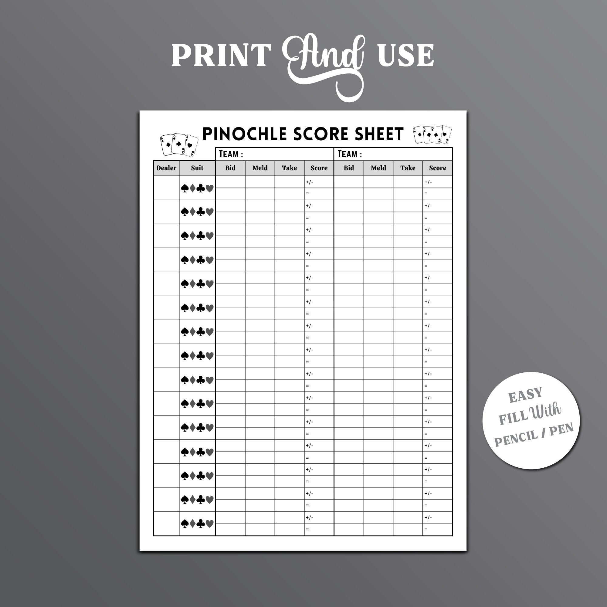 Pinochle Score Sheet, Double Pinochle Score Sheet, Pinochle Card Game Score Sheet, Pinochle Score Card, Pinochle Tally Score Sheets - Etsy for Free Printable Pinochle Score Sheets