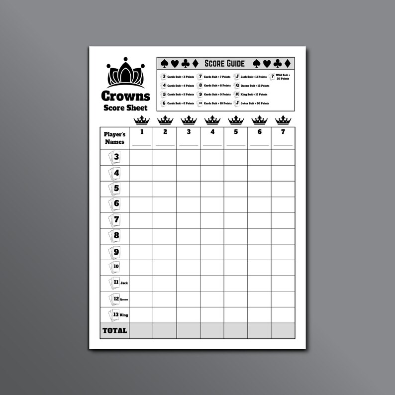 Five Crowns Card Game Score Sheet Crowns Card Game Score Sheet 5