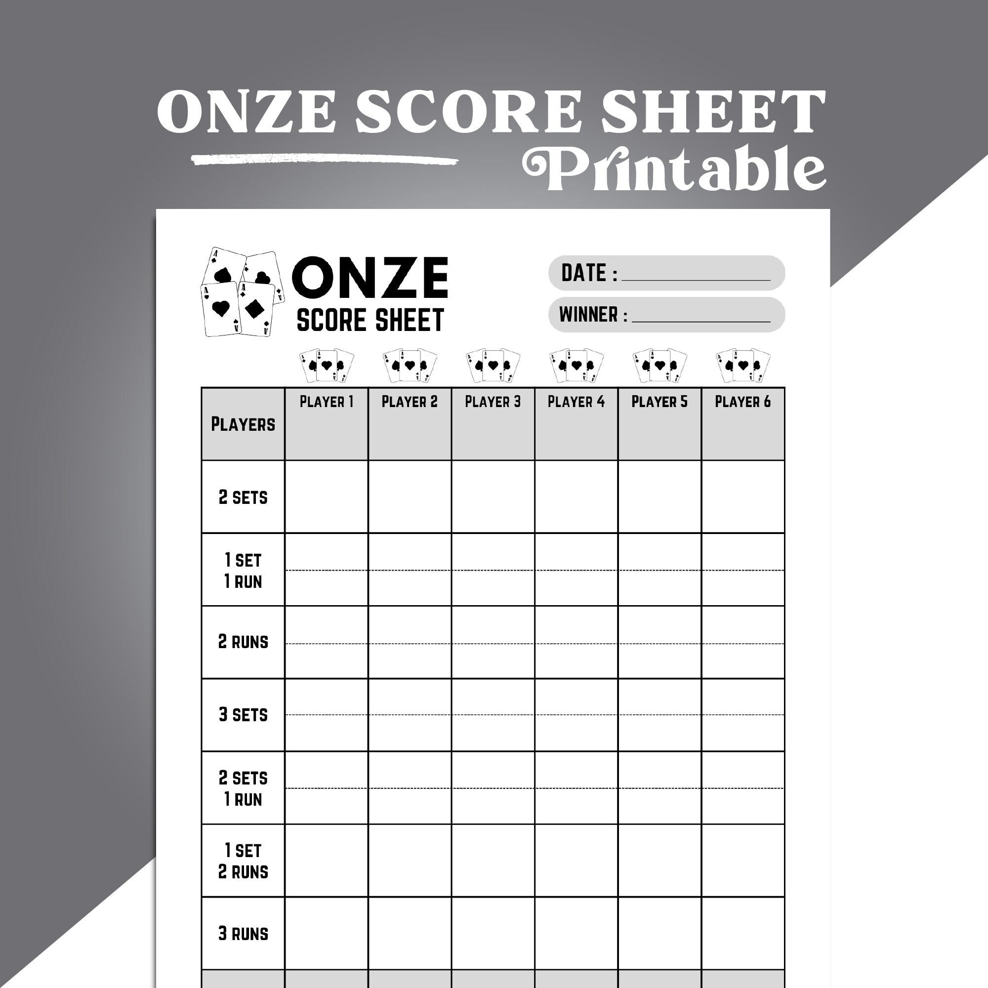 Onze Score Sheet, Onze Scorekeeping, Onze Card Game Score Pad Printabel