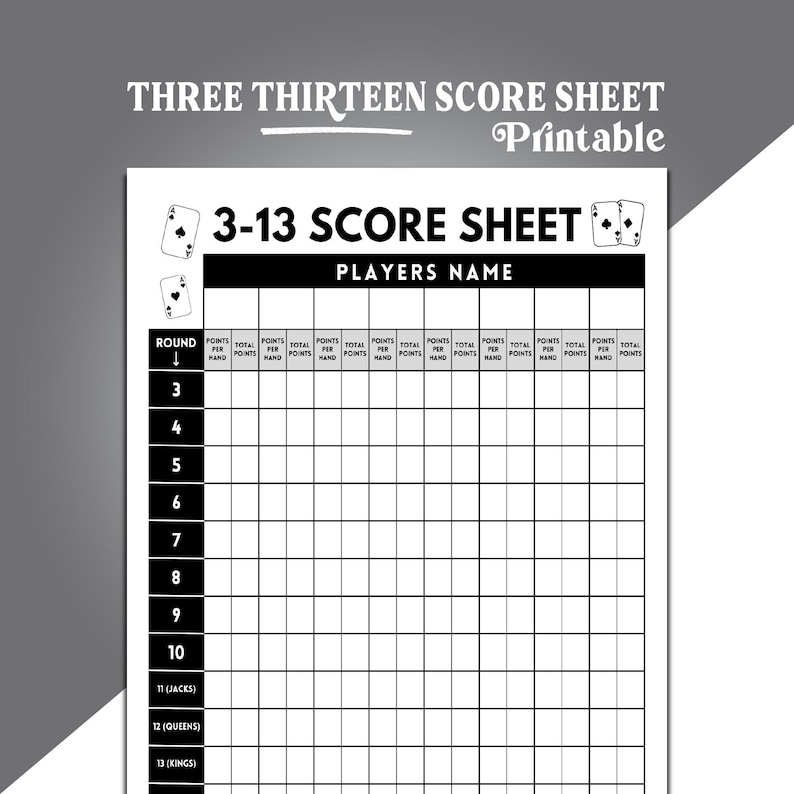 313 Game Score Sheets Three Thirteen Card Game Score Sheets Etsy