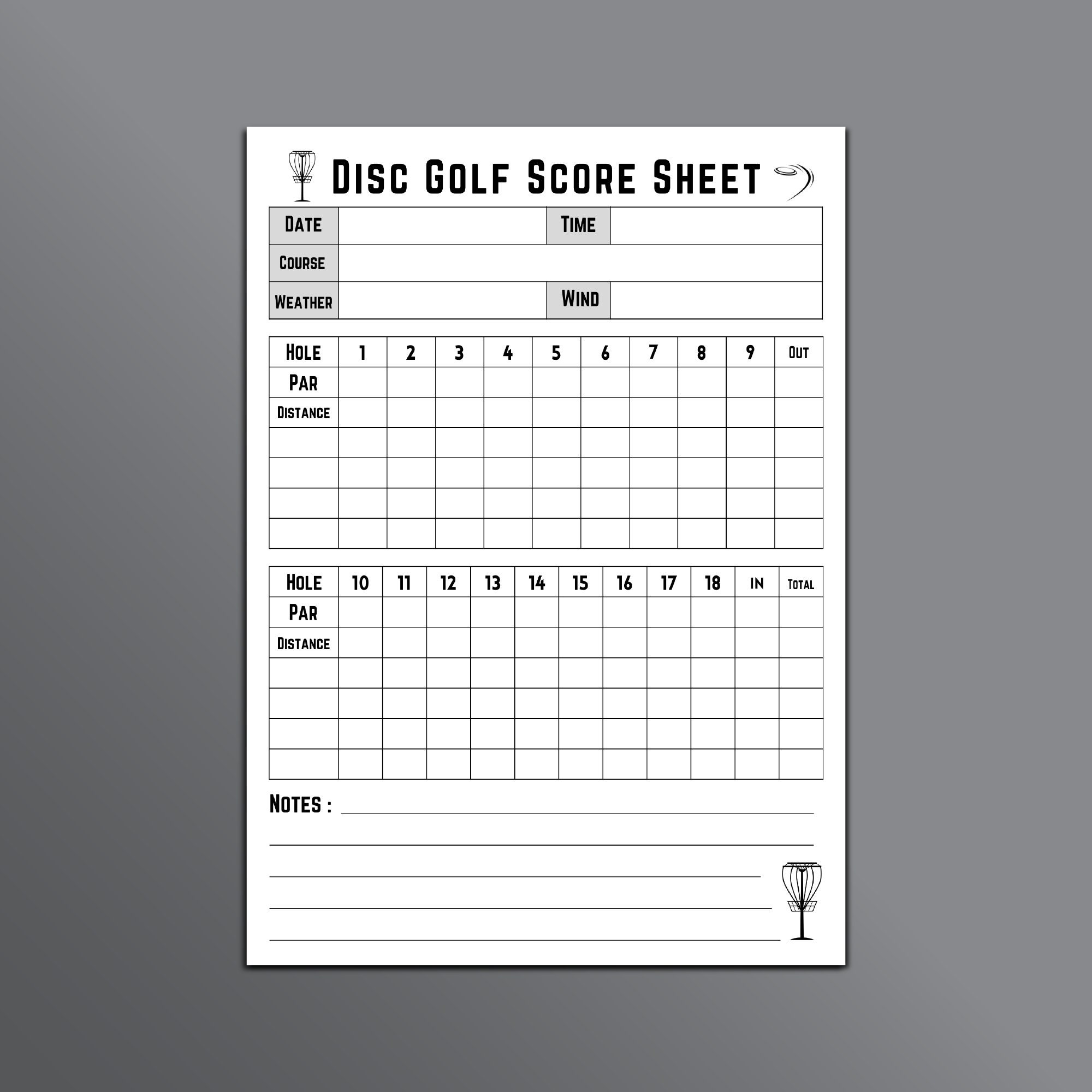 Disc Golf Score Sheet, Disc Golf Score Card, Disc Golf Score Keeper