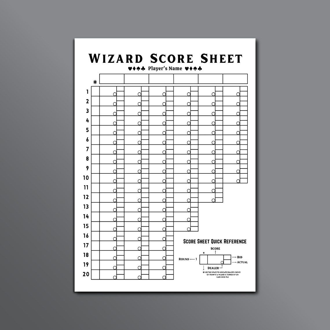 Wizard Score Sheet, Wizard Card Game Score Sheet, Printable Wizard ...