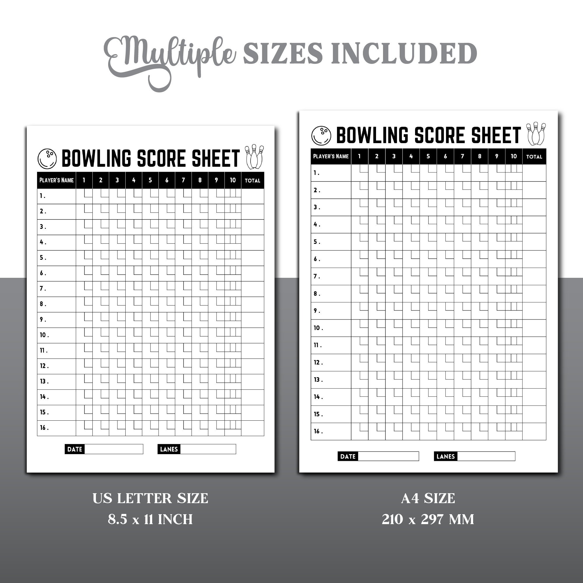 Bowling Score Sheet, Printable Bowling Score Card, Bowling Scorecard