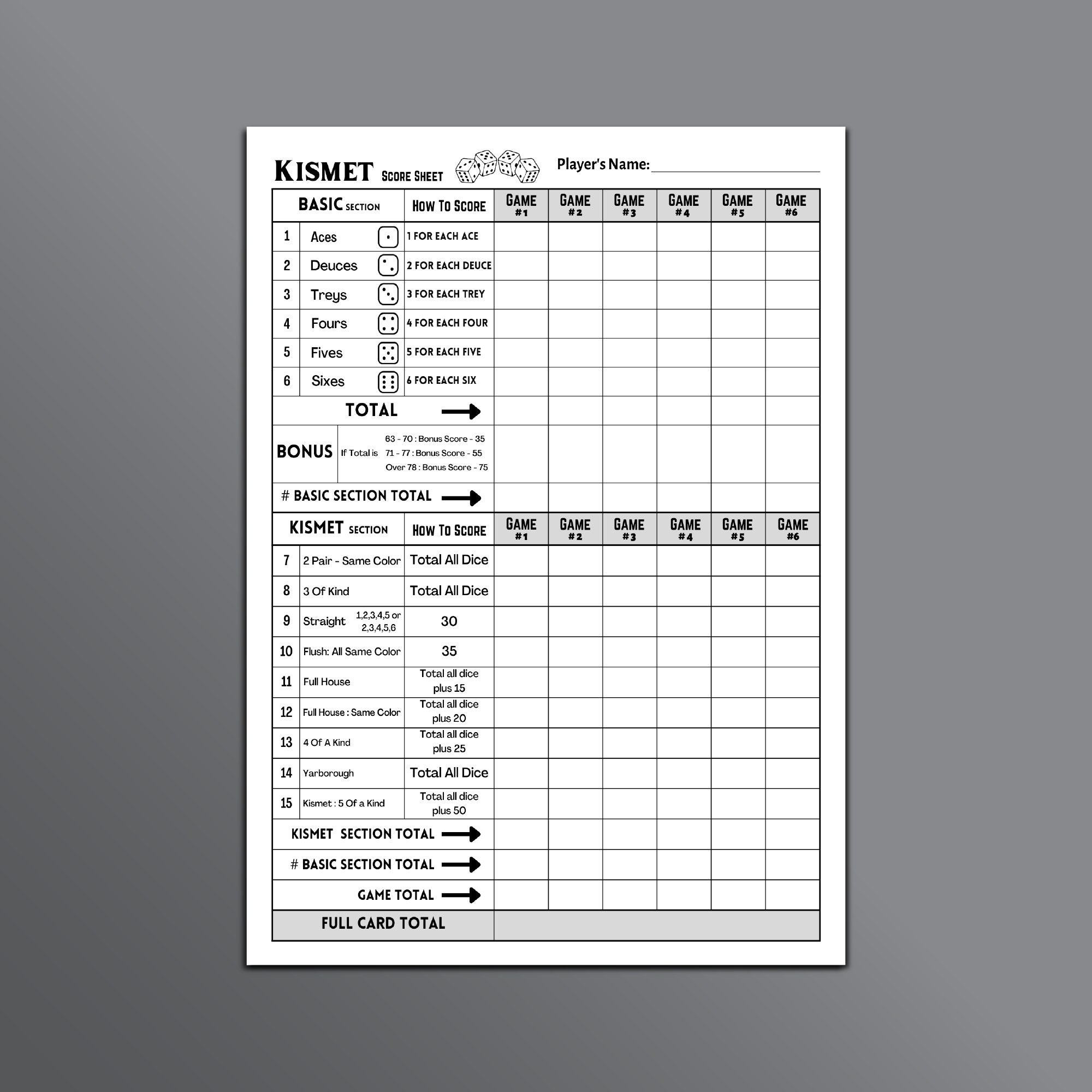 Kismet Score Sheet Kismet Dice Game Score Sheet Printable Kismet Kismet Score Sheet Kismet Dice Game Score Sheet Printable Kismet
