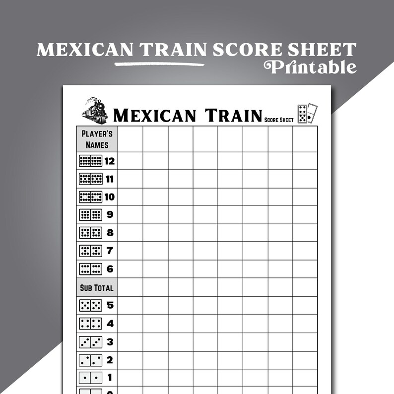 Mexican Train Dominoes Score Sheet, Mexican Train Game Score Sheet