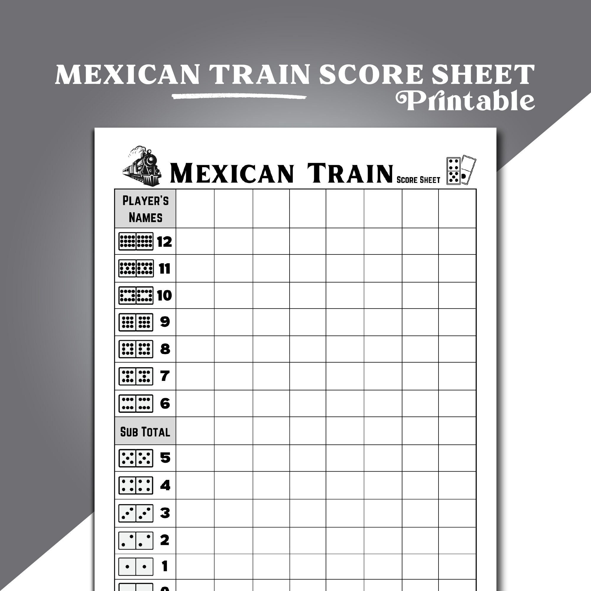 Mexican Train Dominoes Score Sheet Mexican Train Game Score Sheet