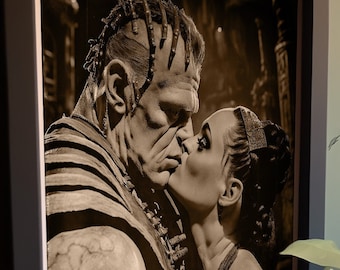フランケンシュタインと花嫁のキス、ヴィンテージホラー映画ポスター（デジタルダウンロード）