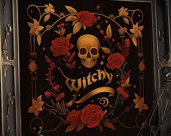 Gothic Skull and Roses Wall Art, Vintage Witchy Decor (Digital Download)