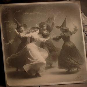 Witch Print, Witches Dancing, High Res Download Printable Vintage Poster Print Wall Art, Victorian Gothic Decor, Witchy Decor, Cabinet Card