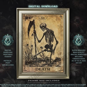 Impression de téléchargement numérique de carte de tarot de mort, art mural foncé d'universitaire, macabre, spirituel, téléchargement imprimable haute résolution 300DPI, conception de tarot