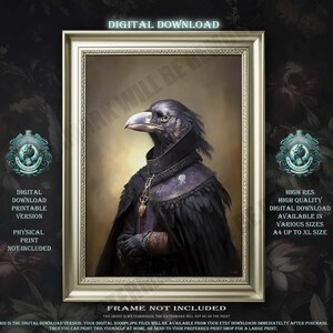Raven Painting Wall Art, Lord Crow Painting, Printable Download, Vintage Wall Art, Gothic Decor, Dark Academia, Gothic Wall Art, Raven Print