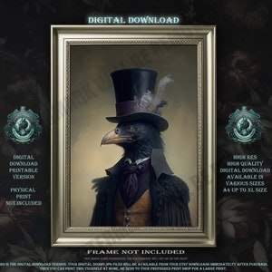 Raven Wall Art, Victorian Gentleman Crow Painting, Printable Download, Vintage Wall Art, Gothic Decor, Victorian, Dark Academia, Raven Print