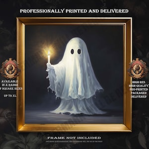 Cute Ghost With Candle Wall Art, Cute Spooky Art, Pro Printed, Cute Gothic Print, Dark Academia Decor, Ghost Art Print Cute, Ghost Print Art
