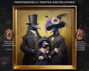 Viktorianische Raben Familie Portrait, Gothic Matt Druck