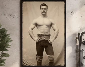 Vintage Strongman Photo Digital Download Printable, Victorian Circus Poster Wall Art, Muscular Handsome Showman Picture, Hi Res A1 A2 A3 A4