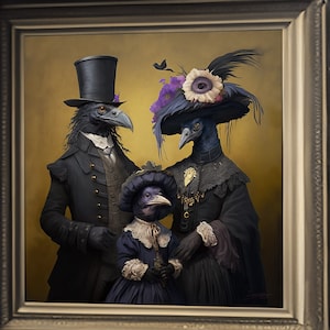 Raven Wall Art, Victorian Family Crows, Printable Download, Vintage Poster Print, Gothic Decor, Victorian Ravens, digital download high res