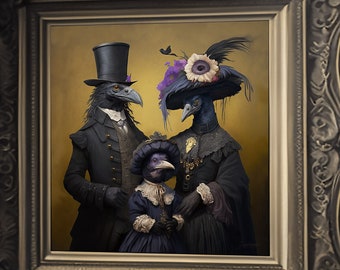 Victorian Crow Family Portrait, Gothic Wall Art (Digital Download)