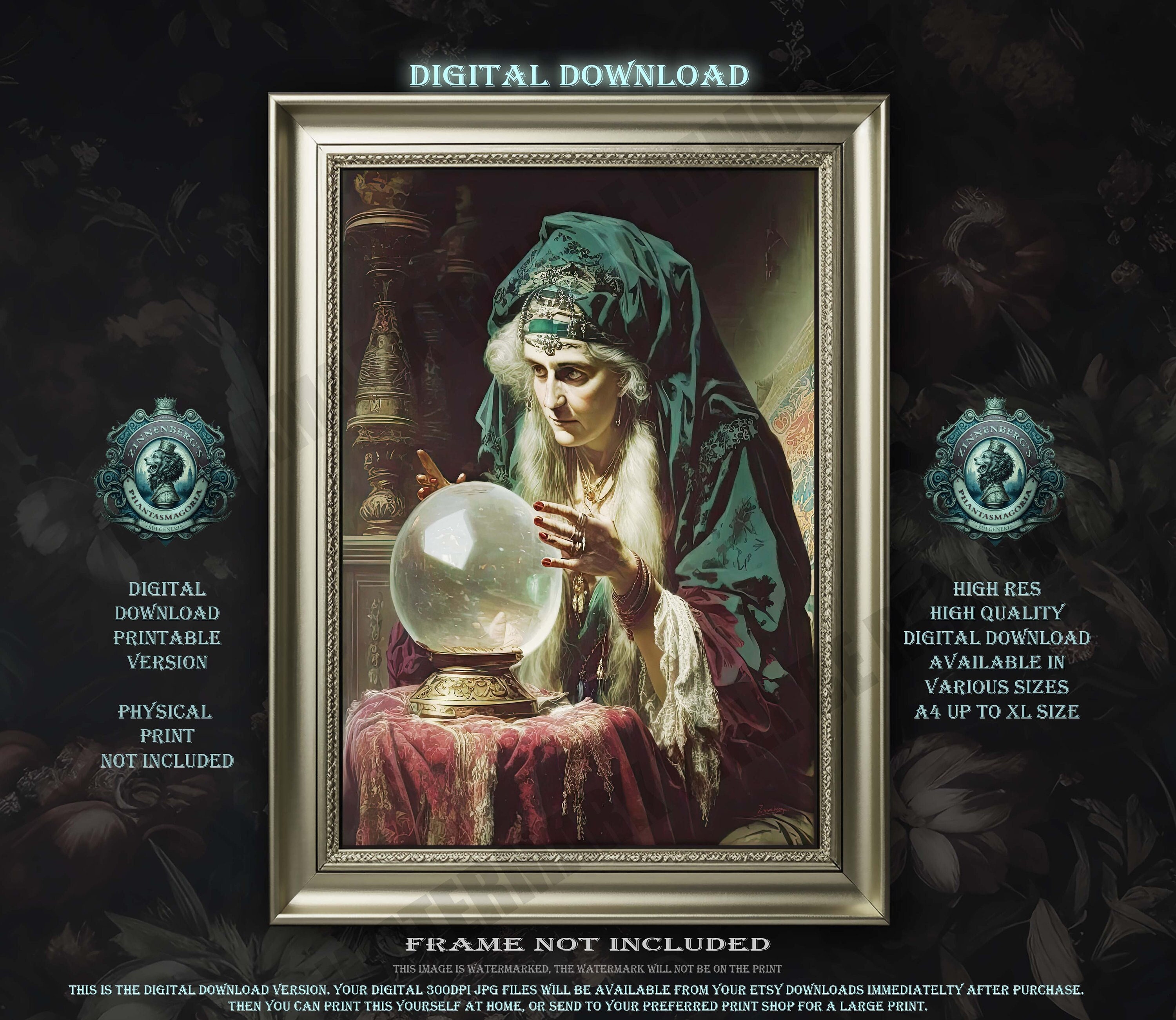 Fortune Teller Wall Art Print, Clairvoyant and Crystal Ball