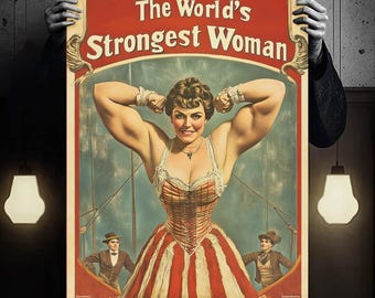 Vintage Sideshow starke Frau Poster, Karneval Kunstdruck (Digitaler Download)