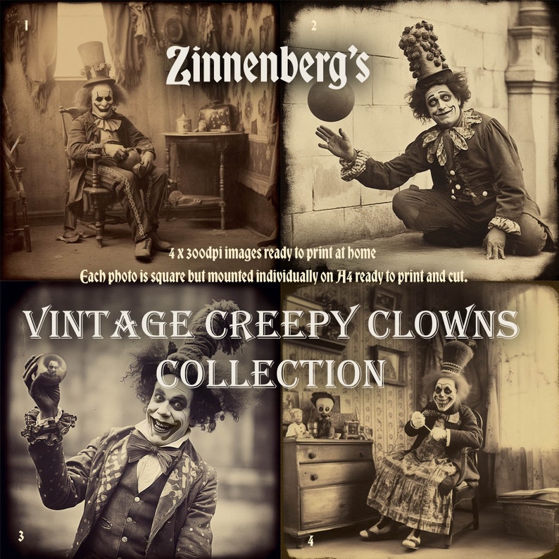 Halloween Vintage Creepy Clowns Collection, Digital Download Printable ...