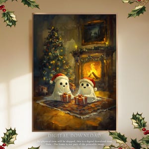 Impresión de fantasmas navideños, descarga digital, arte de pared navideño espeluznante, decoración navideña gótica, imprimible de fantasmas navideños, arte de tarjetas navideñas