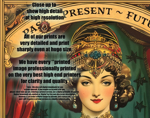 Vintage Fortune Teller Print, Carnival Sideshow Poster, Psychic