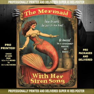 Póster de Mermaid Freak Show, decoración con estampado de sirena, póster de arte mural de carnaval, imagen de póster de Sideshow, impresión profesional de alta resolución extragrande