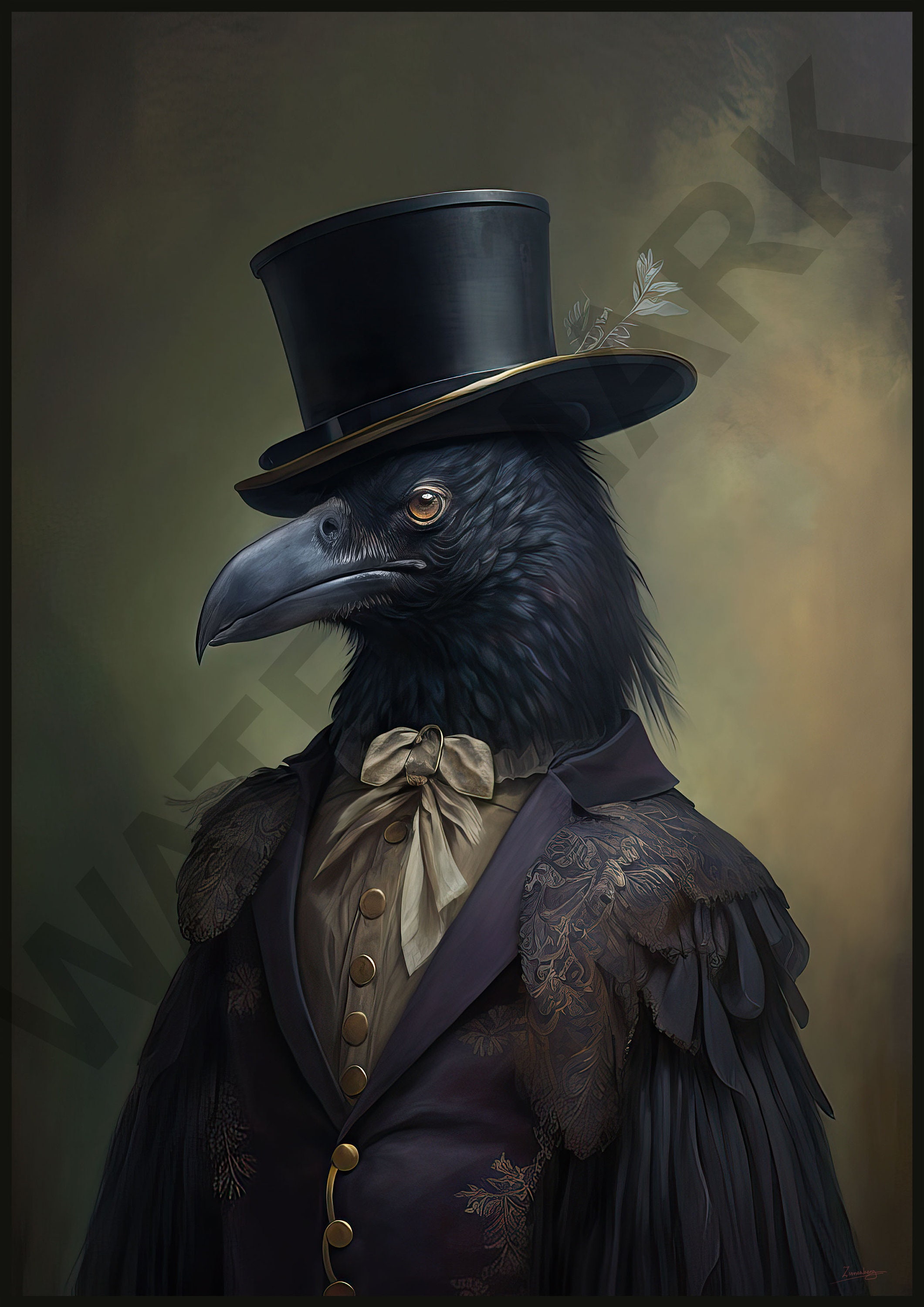 Raven Wall Art, Victorian Rogue Crow Painting, Printable Download ...