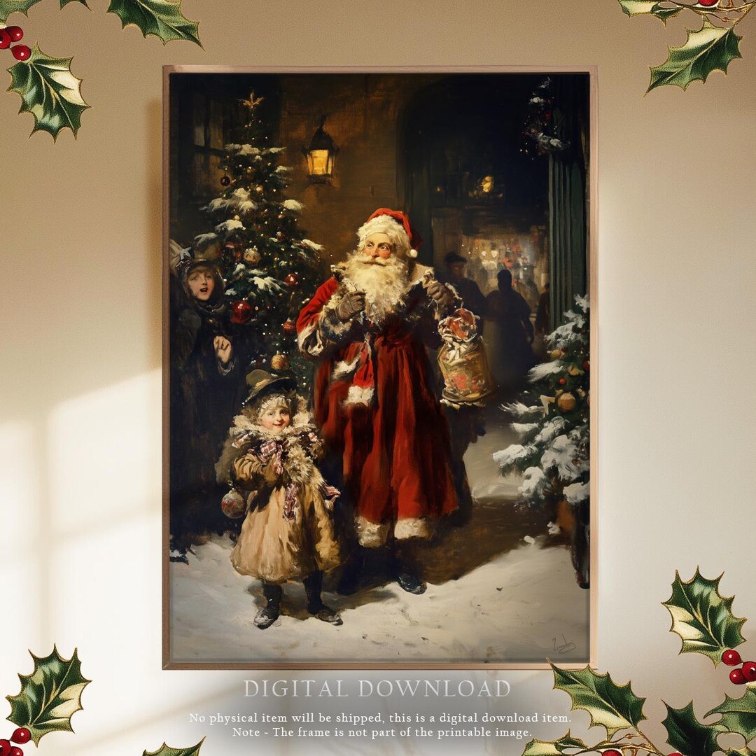 Vintage Santa Print, Digital Download, Traditional Christmas Wall Art