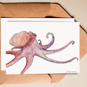 Octopus - Illustration d'un poulpe à l'aquarelle - Carte postale - Dessin à exposer - Fait main - Tirage