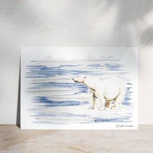 L'ours polaire - Illustration à l'aquarelle - Carte postale - Dessin à exposer - Fait main - Tirage